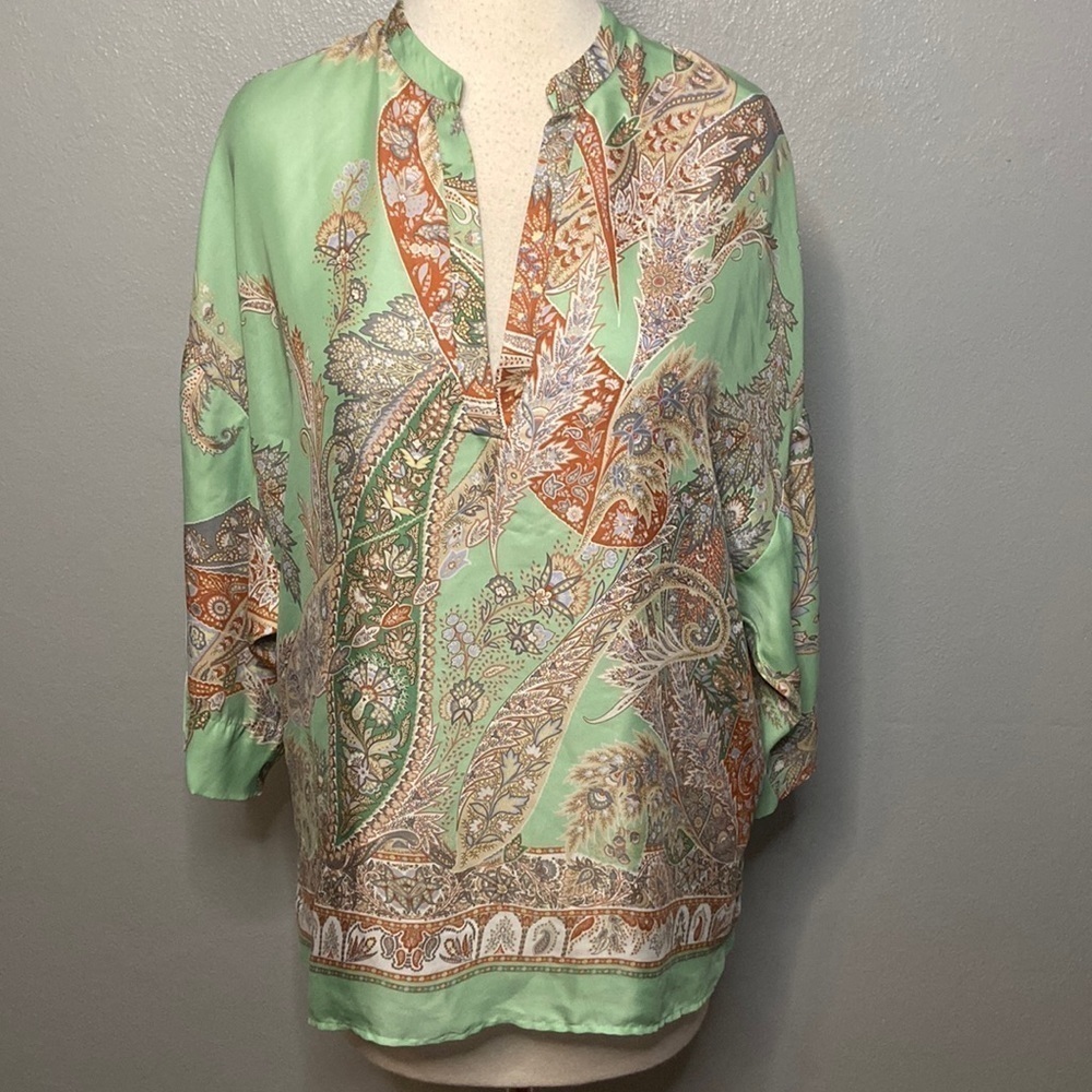 Zara Basic 3/4 Sleeve Lightweight Top Mint Green … - image 1